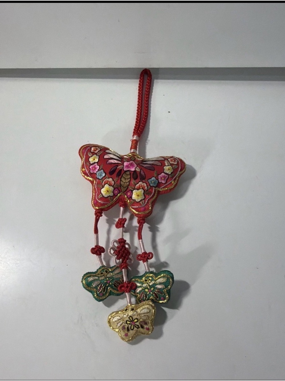 Vintage Chinese Embroidered Butterfly Hanging Ornament Silk Decorative